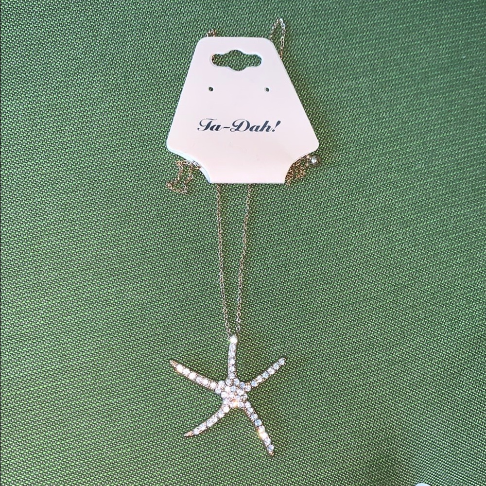 Sparkly Gold Starfish Pendant Necklace